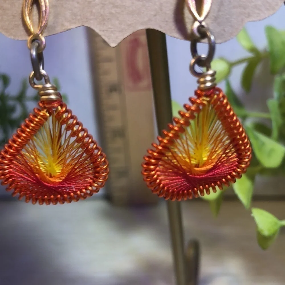 Peruvian Thread Art Earrings Golden to Orange